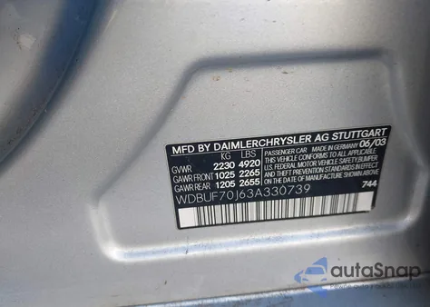 2003 Mercedes-Benz E 500 from USA, damaged, VIN WDBUF70J63A330739